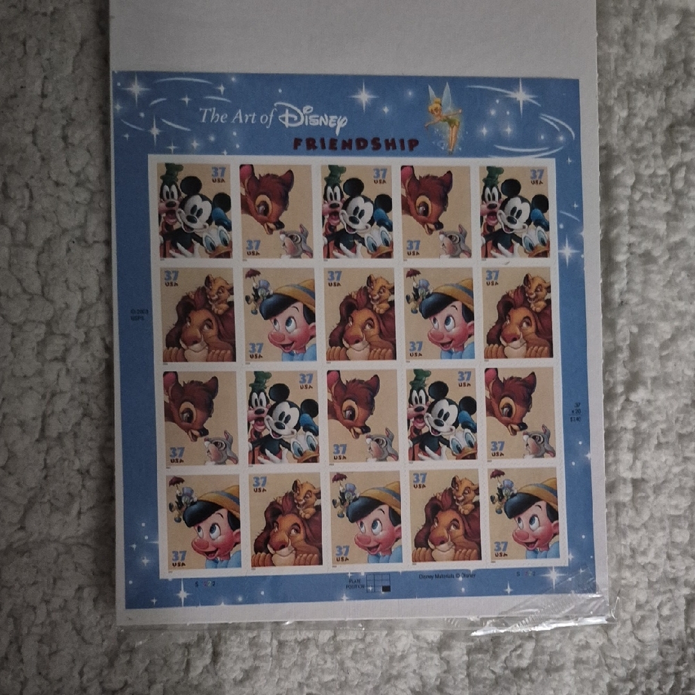 Disney Friendship Collectible Stamp Sheet - Blue, White, Cream